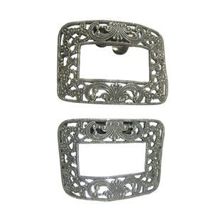 Musi Set 2 Vintage Shoe Dress Clips Fur Silvertone Buckle Filigree BENT